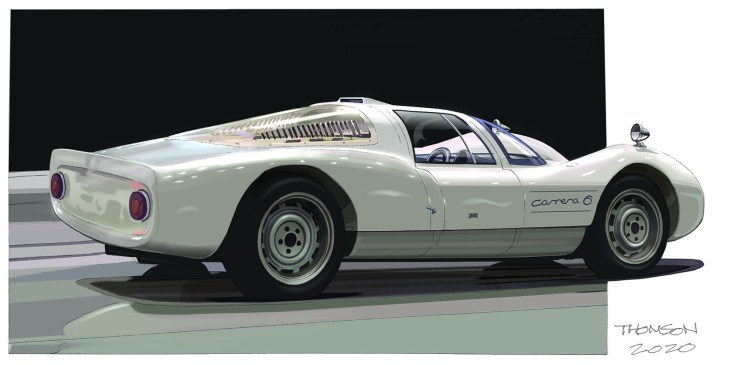 Drawing and photoshop render of a Porsche Carerra